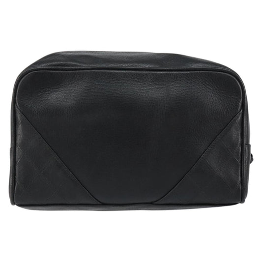 Chanel Vintage Toiletry Pouch Leather, Black, Leather, Clutch