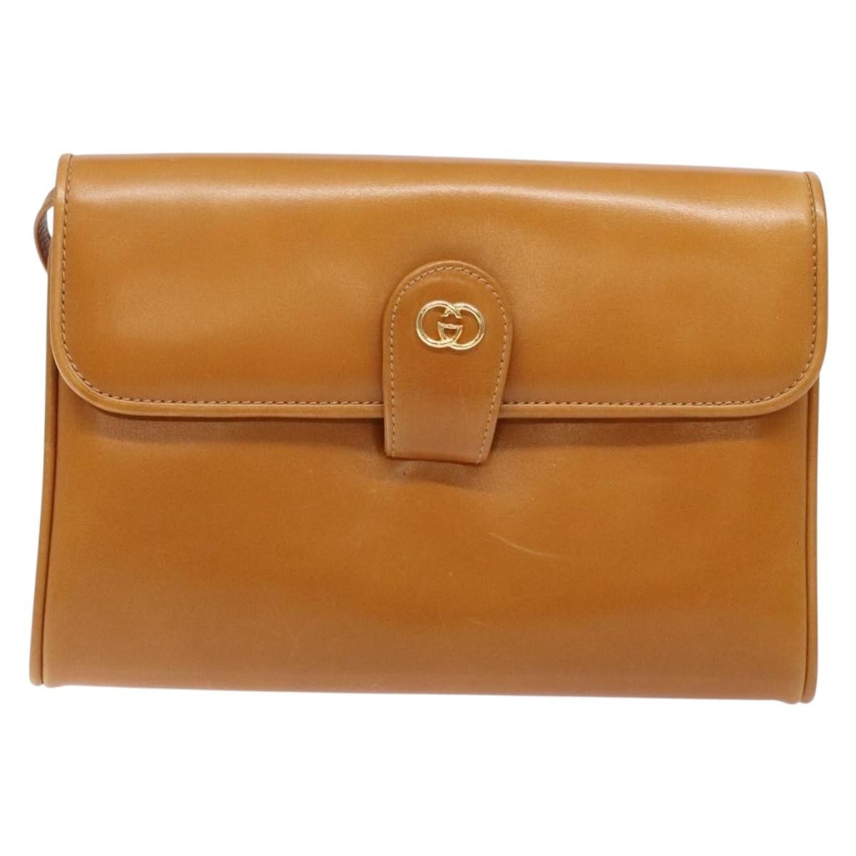 Gucci Vintage Flap Crossbody Bag Leather, BROWN, LEATHER, Shoulder bag