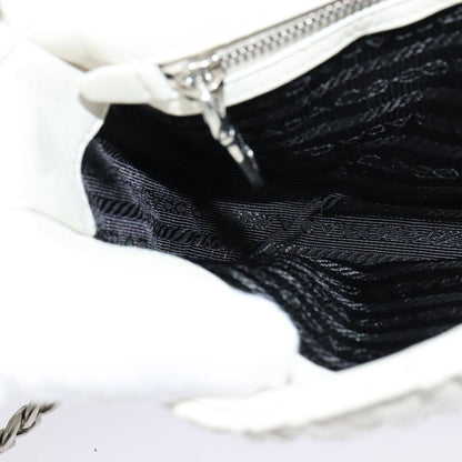 Prada Chain Flap Shoulder Bag Nappa Gaufre, WHITE, LEATHER, Shoulder bag