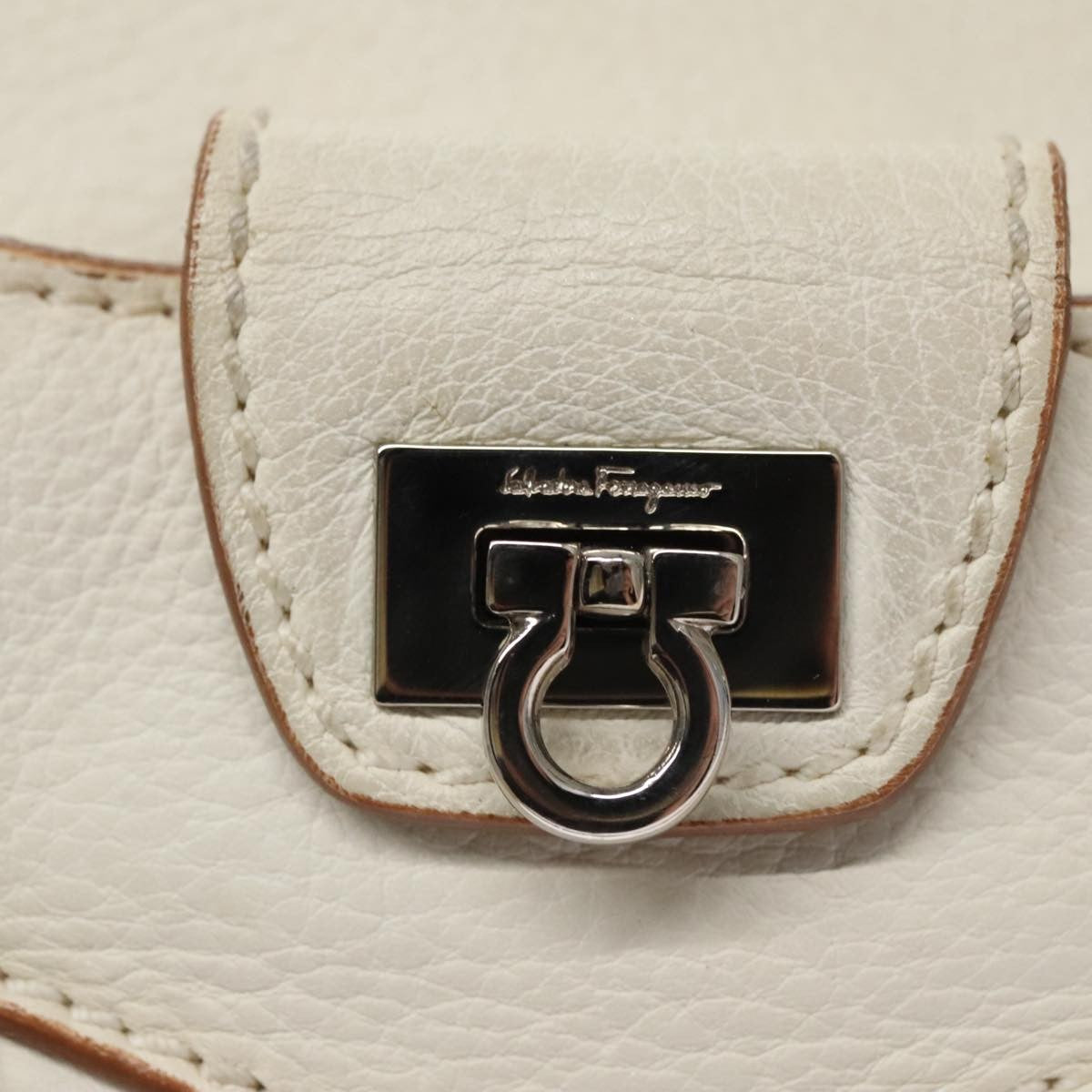 Salvatore Ferragamo Gancini Buckle Shoulder Bag Leather, WHITE, LEATHER, Handbag
