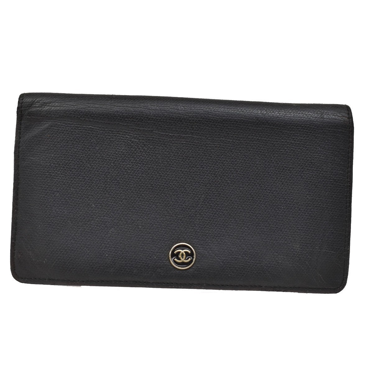 Chanel CC Button Bi-Fold Wallet Leather, BLACK, LEATHER, Wallets