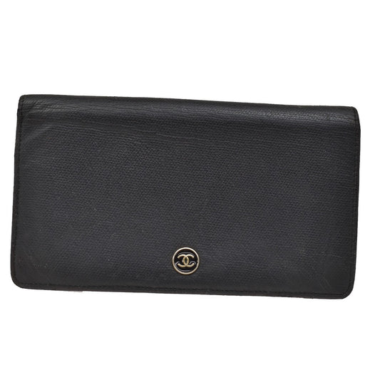 Chanel CC Button Bi-Fold Wallet Leather, BLACK, LEATHER, Wallets