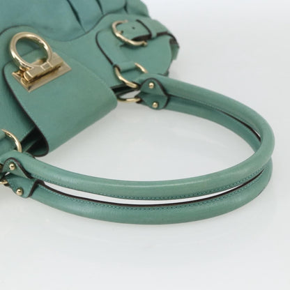 Salvatore Ferragamo Gancini handbag Leather, GREEN, LEATHER, Handbag