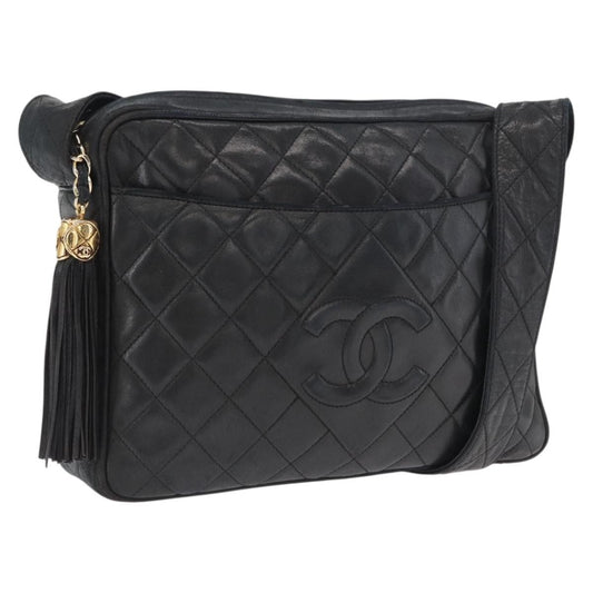 Chanel Vintage Front Pocket Camera Bag Leather, Black, Leather, Shoulder Bag