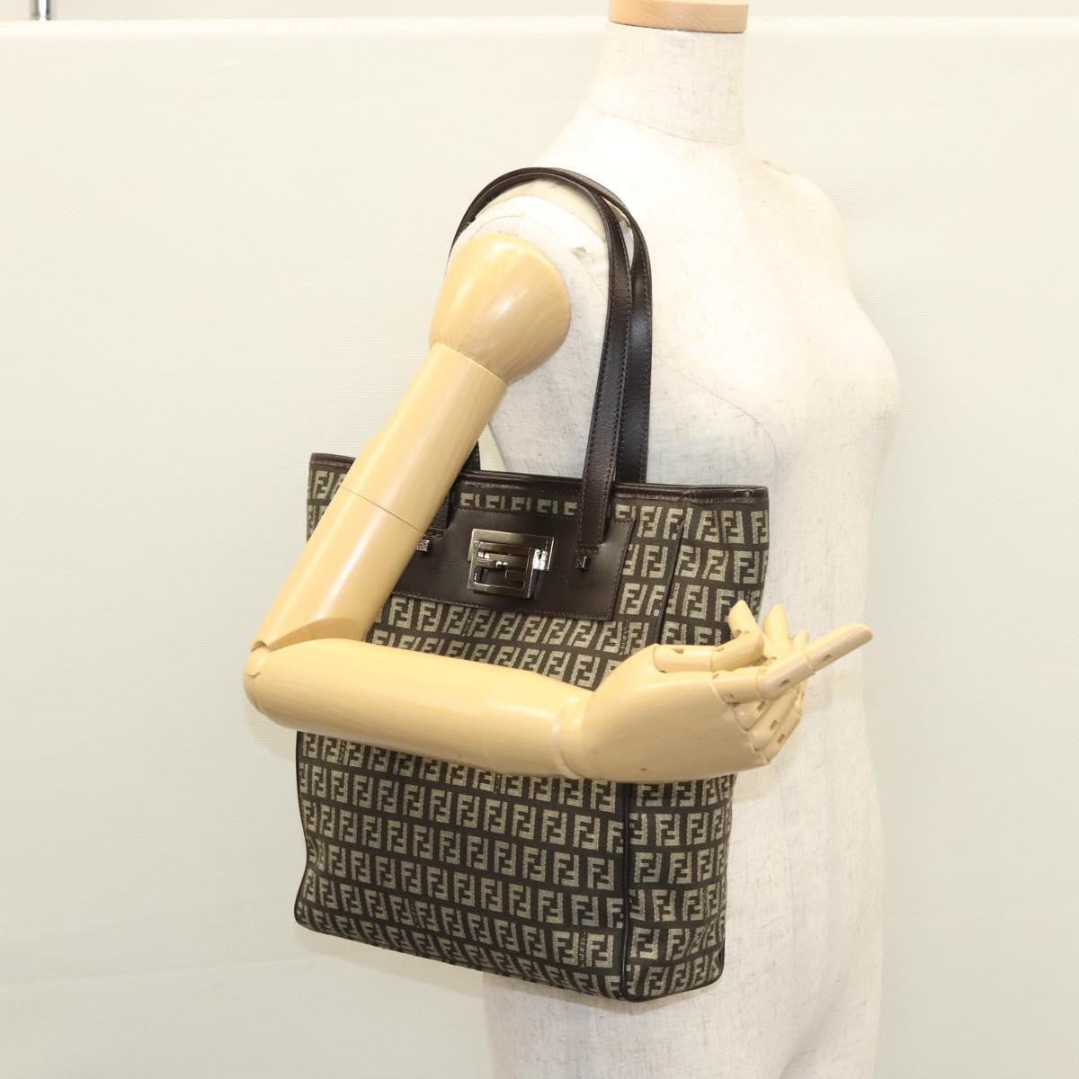 Fendi Vintage Flip Lock Tote Zucchino Canvas, BROWN, CANVAS, Tote bag