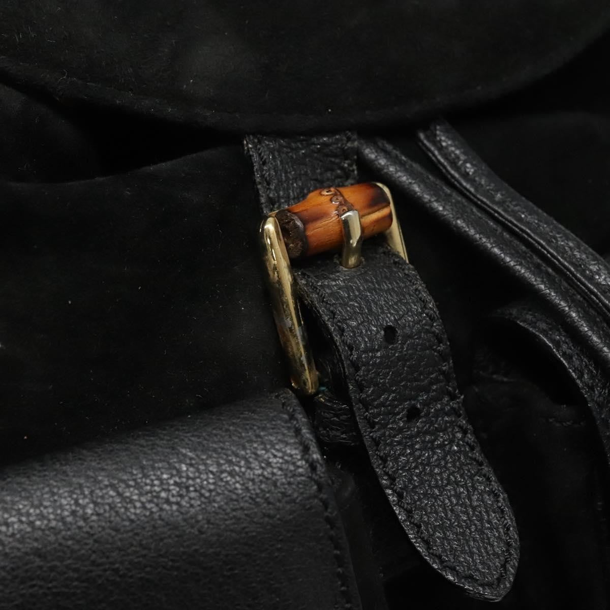 Gucci Vintage Bamboo Backpack Suede and Leather, Black, Suede, Backpack