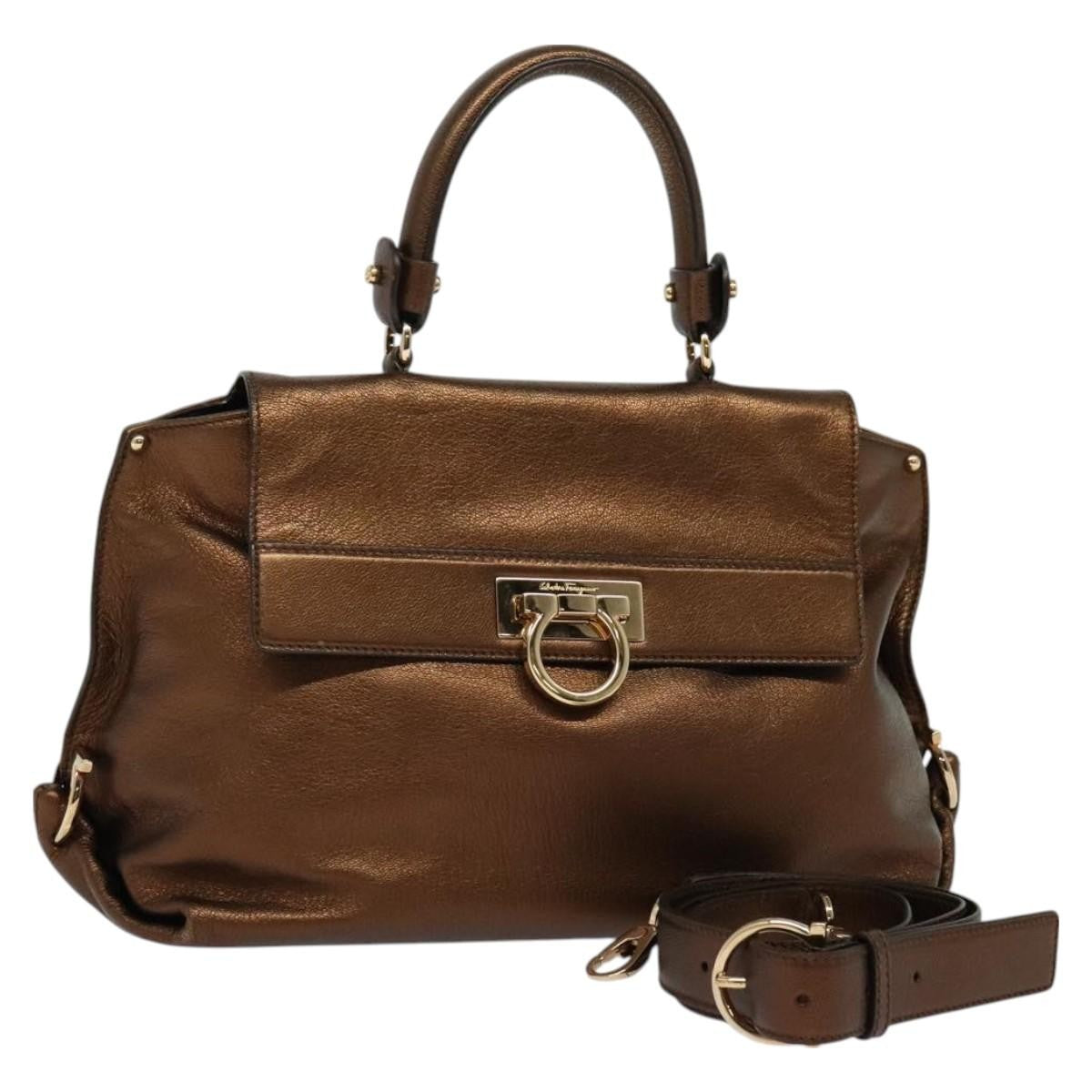 Salvatore Ferragamo Sofia Satchel Leather, GOLD, LEATHER, Handbag