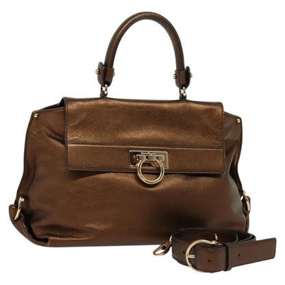 Salvatore Ferragamo Sofia Satchel Leather, GOLD, LEATHER, Handbag