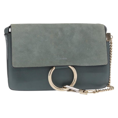 Chloe Faye Shoulder Bag Leather and Suede, GREEN, LEATHER, Shoulder bag