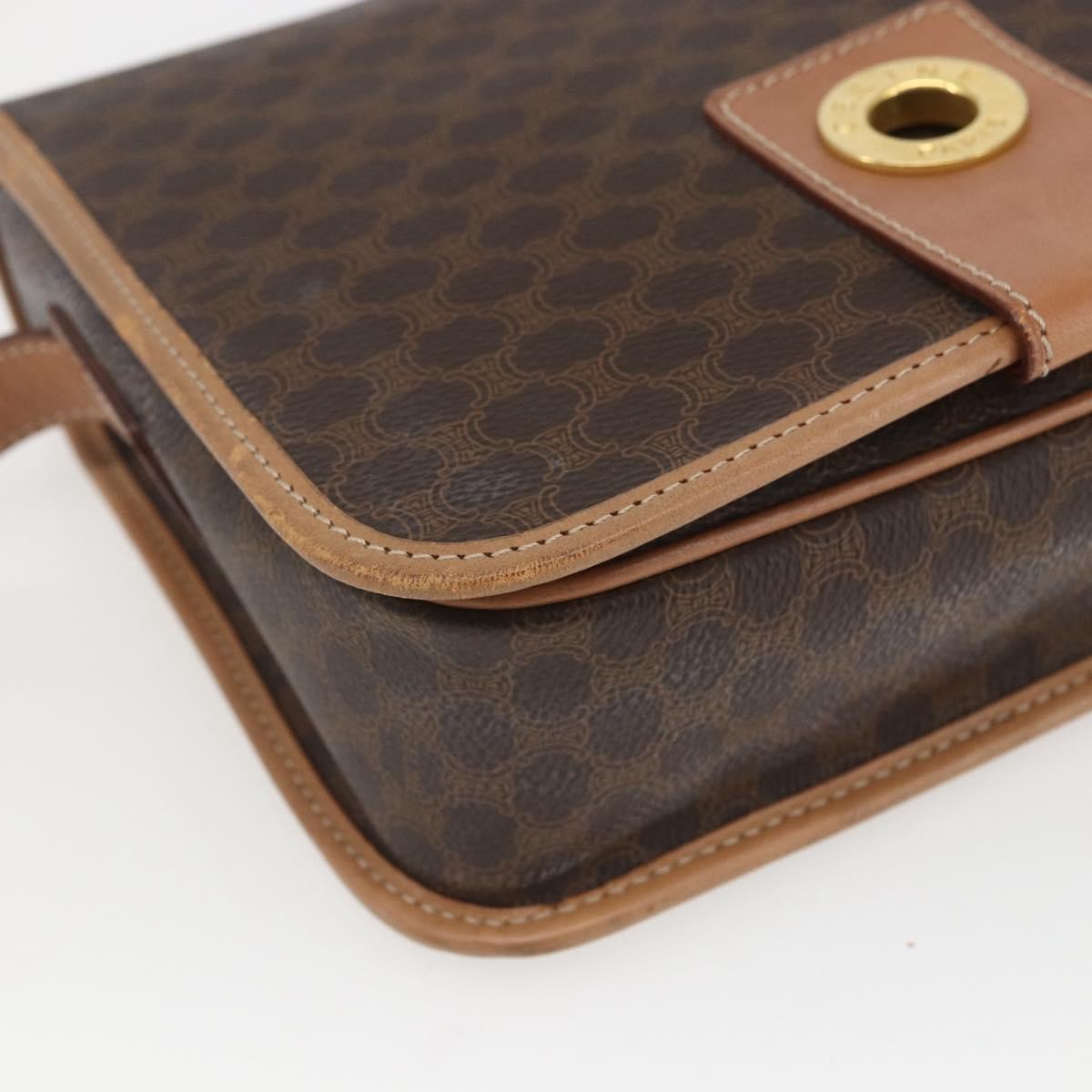 Celine Vintage Macadam Shoulder Bag Canvas and Leather, BROWN, CANVAS, Shoulder bag