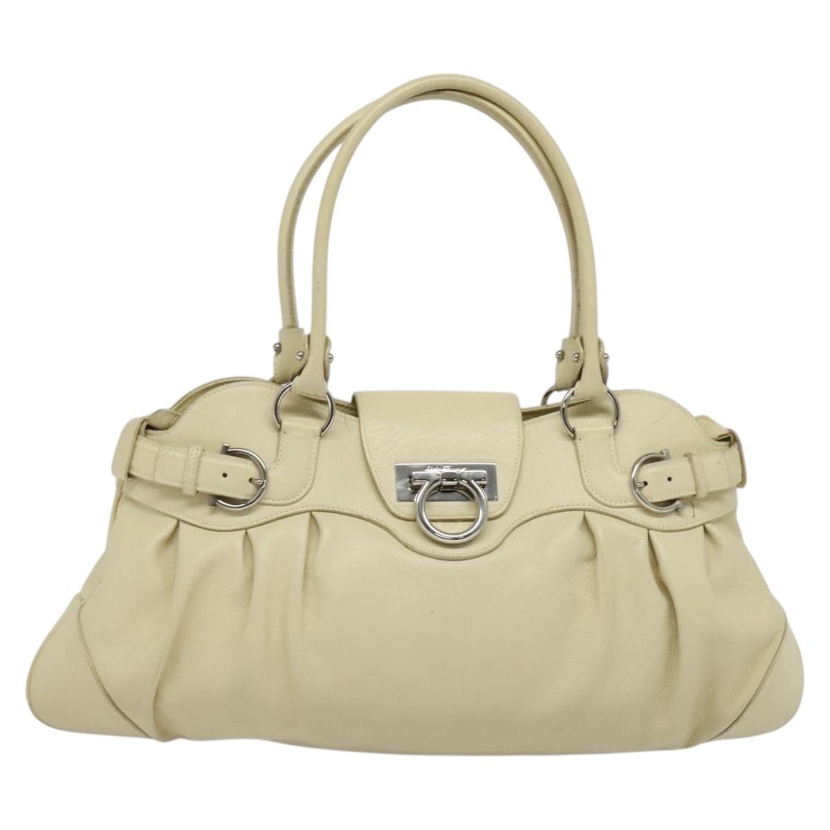 Salvatore Ferragamo Marisa Satchel Leather, BEIGE, LEATHER, Tote bag