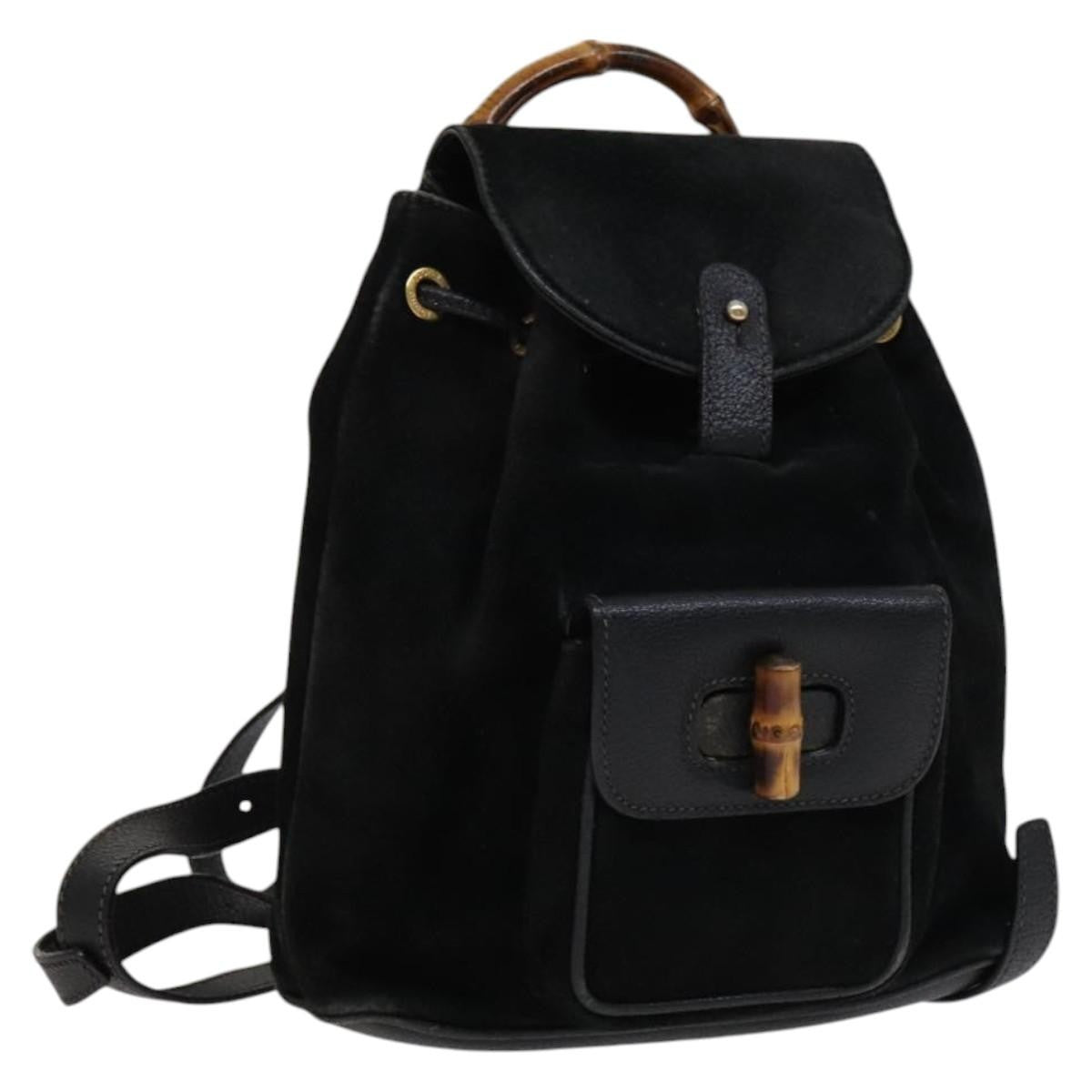 Gucci Gucci bamboo backpack daim, Black, Suede, Backpack