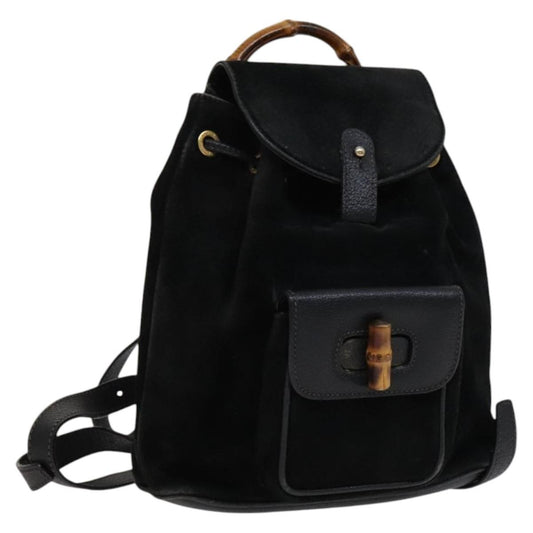 Gucci Gucci bamboo backpack daim, Black, Suede, Backpack