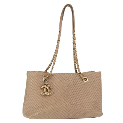 Chanel Medallion Charm Tote Chevron Wrinkled Lambskin, BEIGE, LEATHER, Tote bag