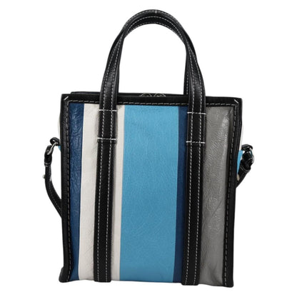 Balenciaga Bazar Convertible Tote Striped Leather, BLUE, LEATHER, Tote bag