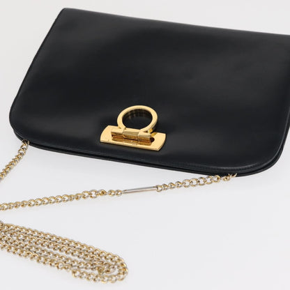 Salvatore Ferragamo Vintage Gancini Chain Shoulder Bag Leather, NAVY, LEATHER, Shoulder bag