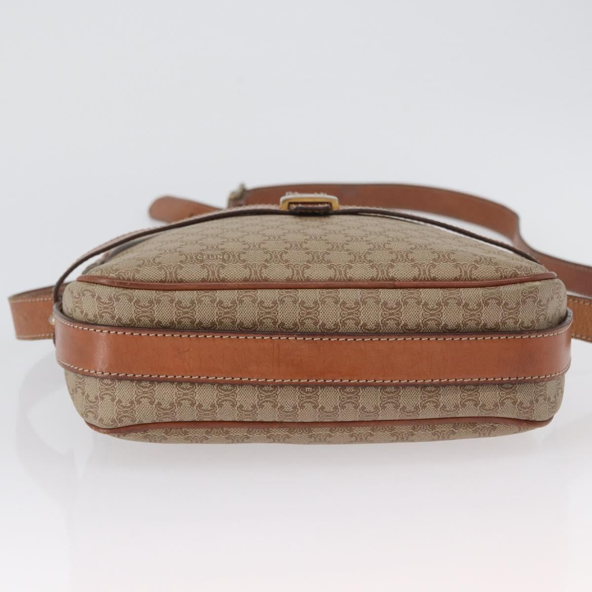 Celine Vintage Macadam Shoulder Bag Canvas and Leather, BEIGE, CANVAS, Shoulder bag