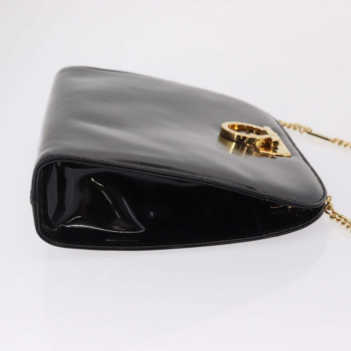 Salvatore Ferragamo Vintage Gancini Chain Shoulder Bag Patent Leather, BLACK, PATENT_LEATHER, Shoulder bag