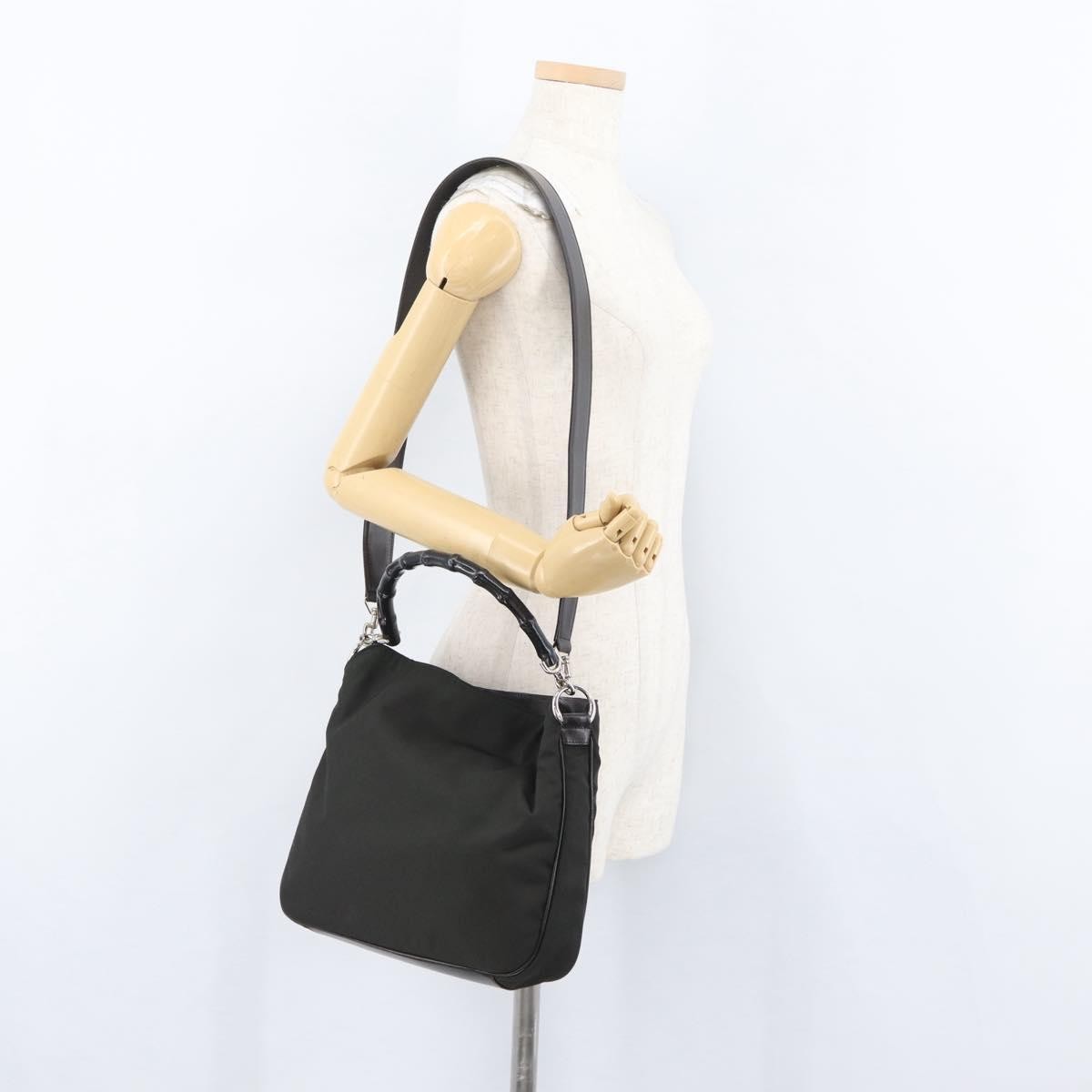 Gucci Vintage Bamboo Handle Bag Nylon, BLACK, NYLON, Handbag