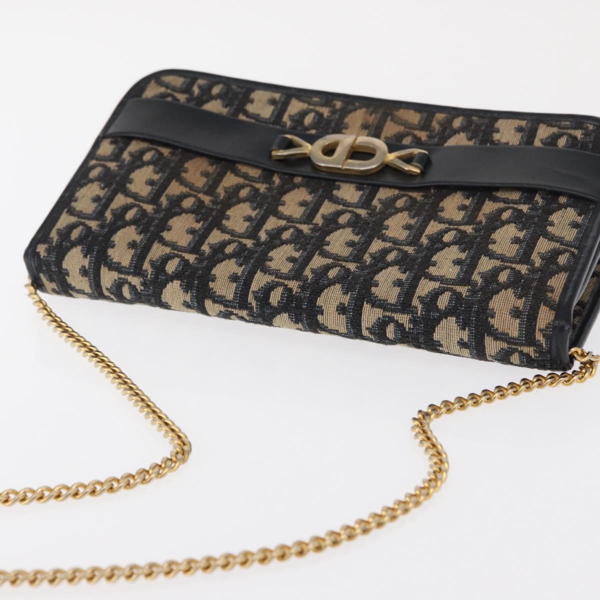 Christian Dior Vintage CD Chain Flap Shoulder Bag Diorissimo Canvas, NAVY, CANVAS, Shoulder bag