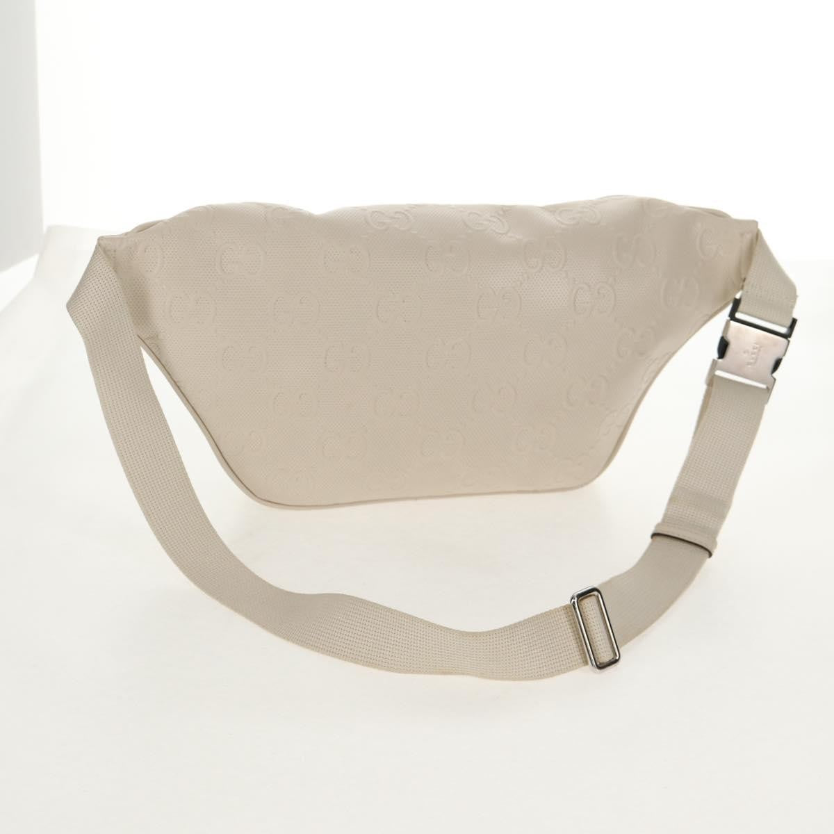 Gucci Front Pocket Belt Bag GG Embossed Perforated Leather, WHITE, CANVAS, Shoulder bag