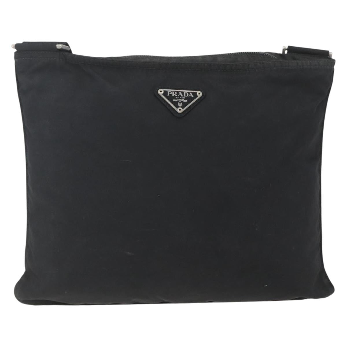 Prada Zip Top Messenger Bag Tessuto, BLACK, NYLON, Shoulder bag