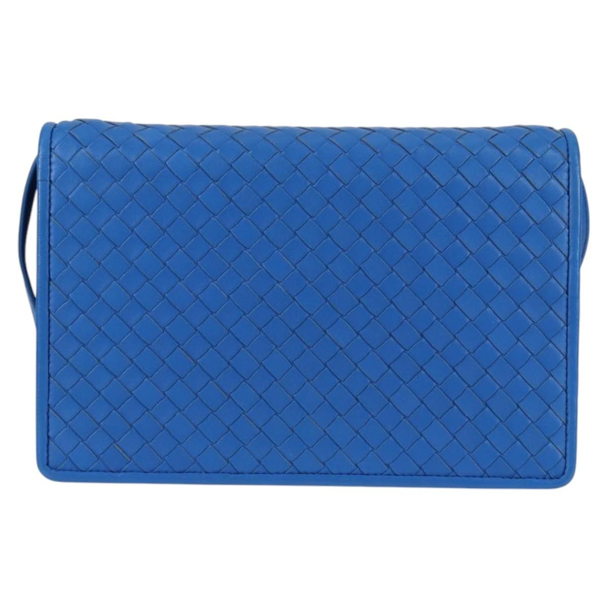Bottega Veneta Clip Flap Bag Leather, Blue, Leather, Shoulder Bag