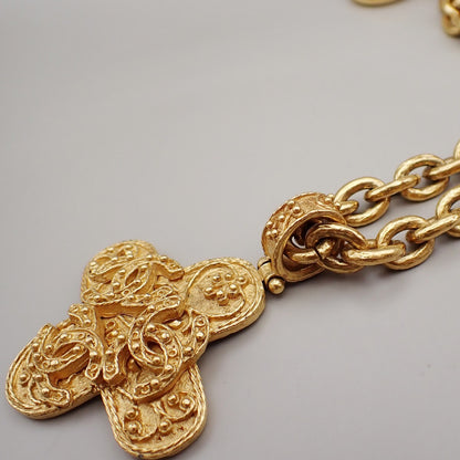Chanel Vintage Triple CC Chain Necklace Metal, GOLD, GOLD_PLATED, Necklace