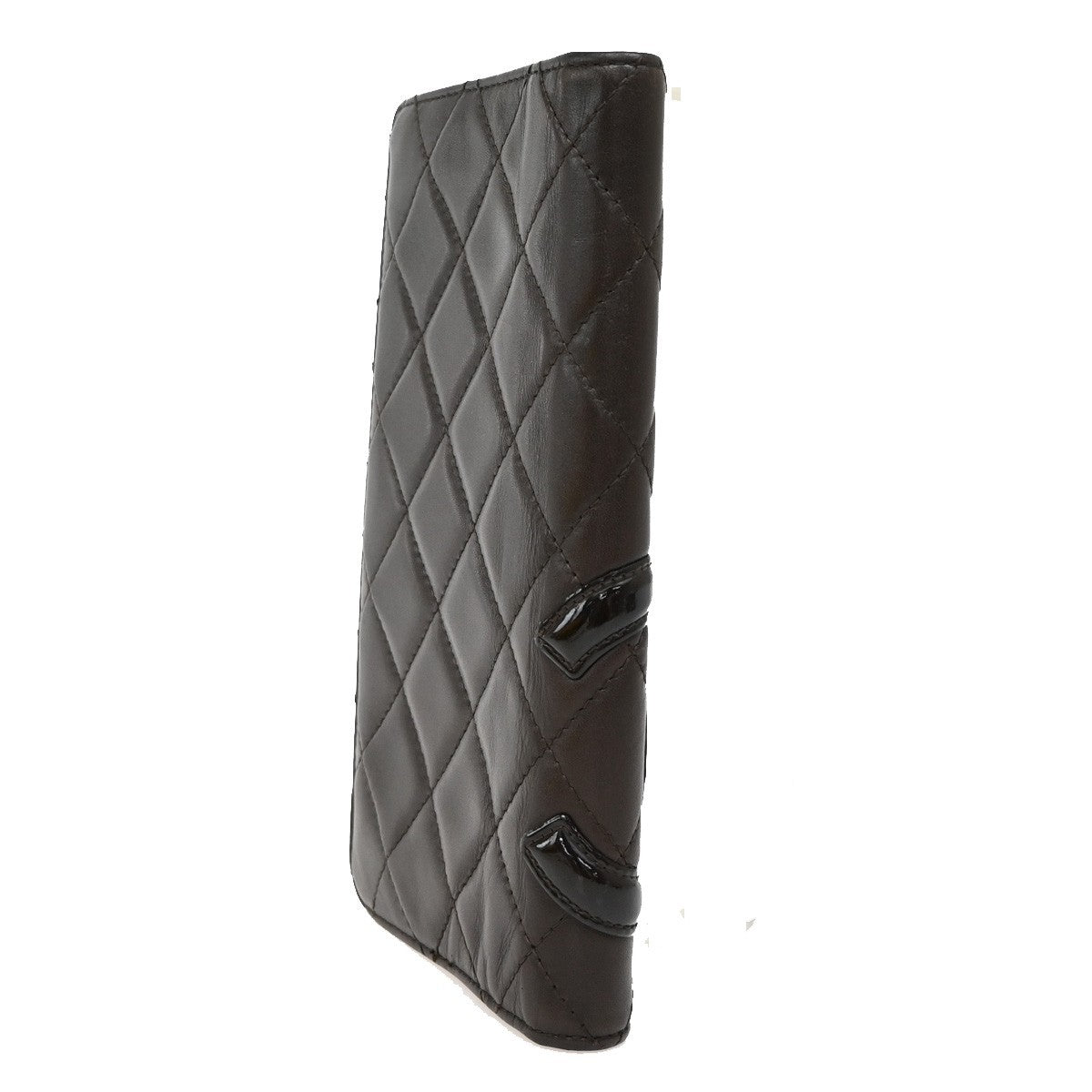 Chanel Cambon Zip Around Wallet Quilted Lambskin, BROWN, PATENT_LEATHER, Wallets