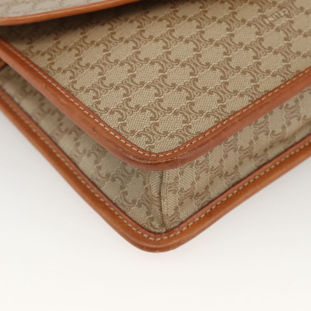 Celine Vintage Macadam Circle Logo Shoulder Bag Canvas and Leather, Beige, Canvas, Shoulder Bag