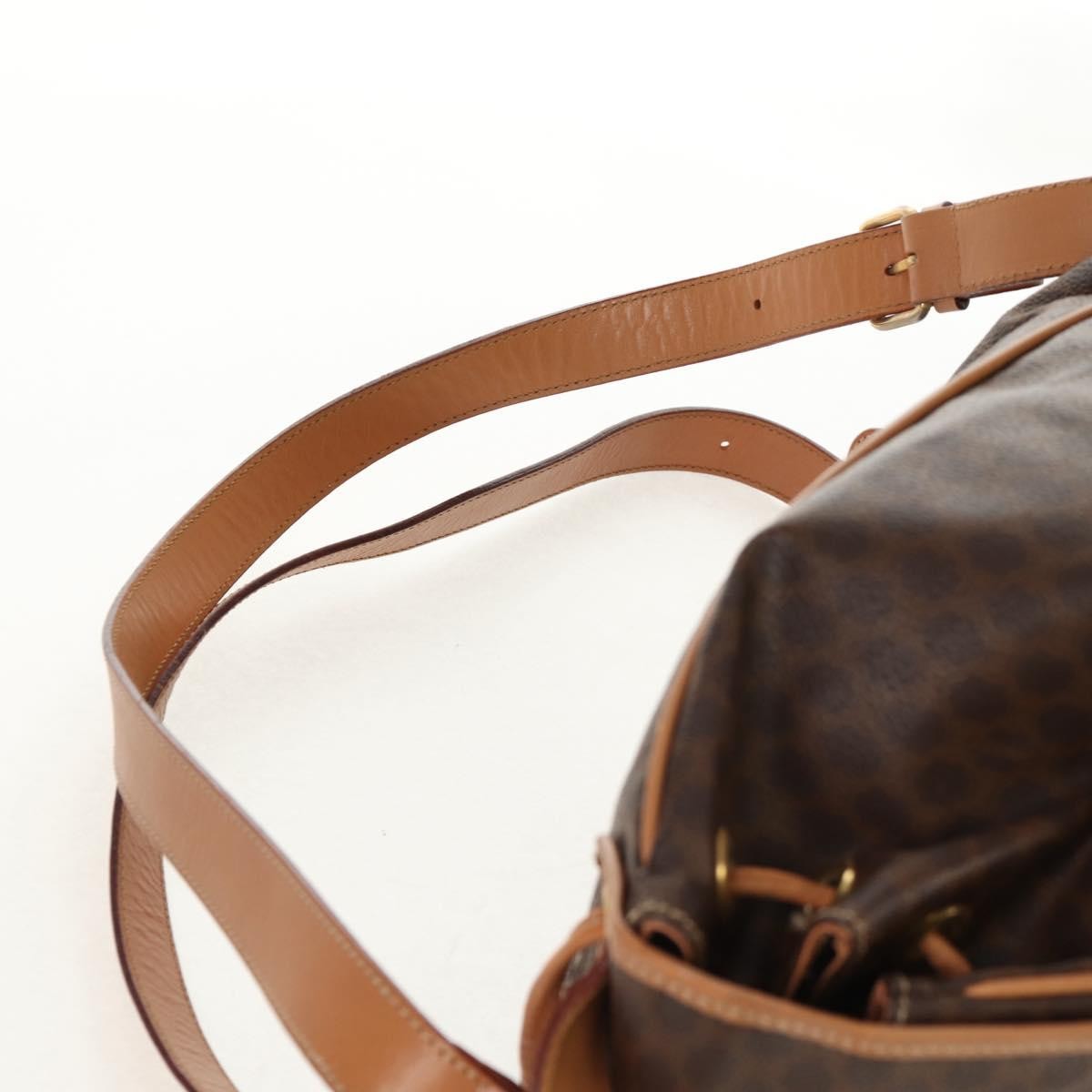 Celine Vintage Drawstring Flap Backpack Macadam Coated Canvas, BROWN, CANVAS, Backpack