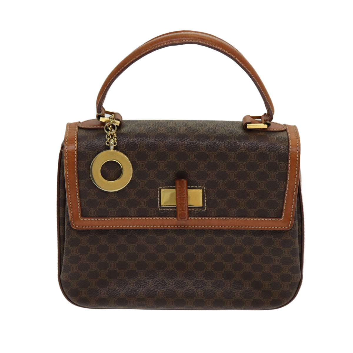 Celine Vintage Convertible Top Handle Bag Macadam Coated Canvas, BROWN, CANVAS, Handbag