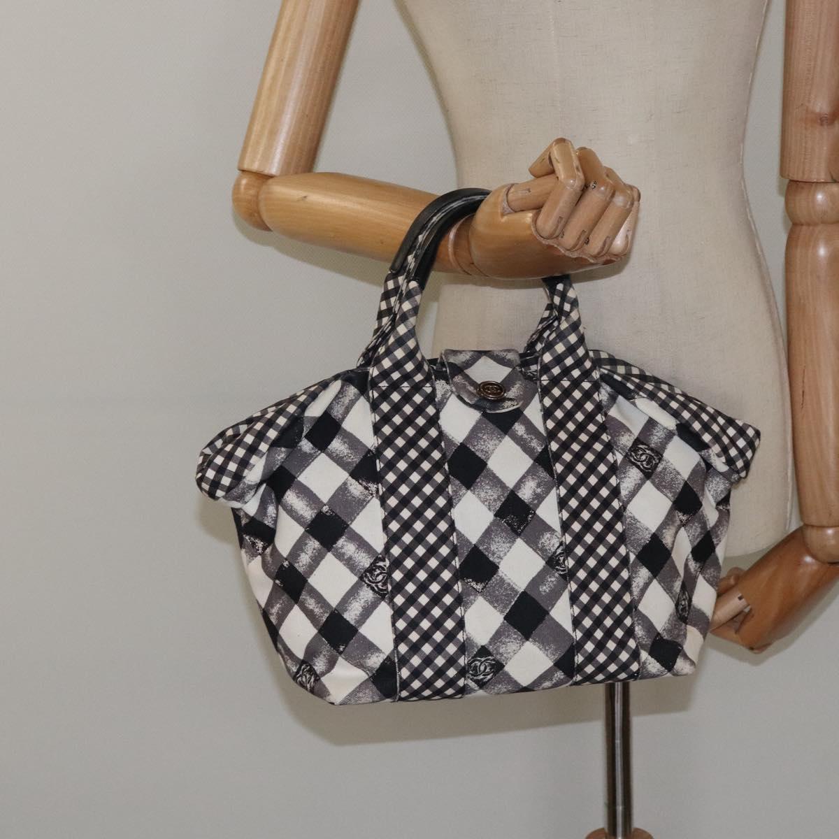 Chanel Top Handle Satchel Gingham Print Canvas, BLACK, CANVAS, Handbag