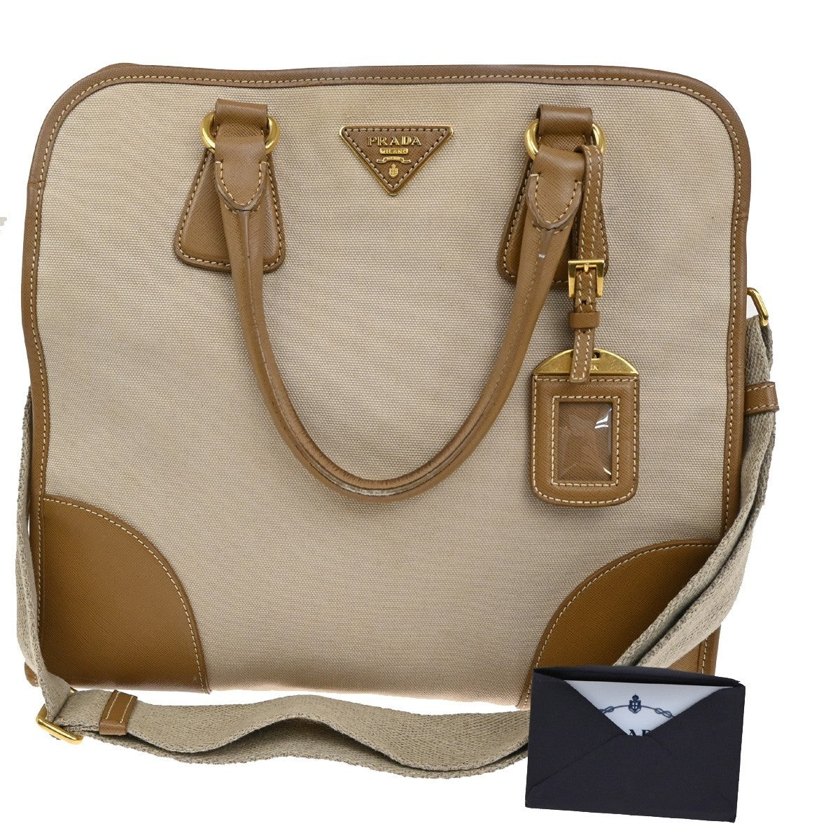 Prada Convertible Tote Canvas and Saffiano Leather, Beige, Canvas, Tote Bag