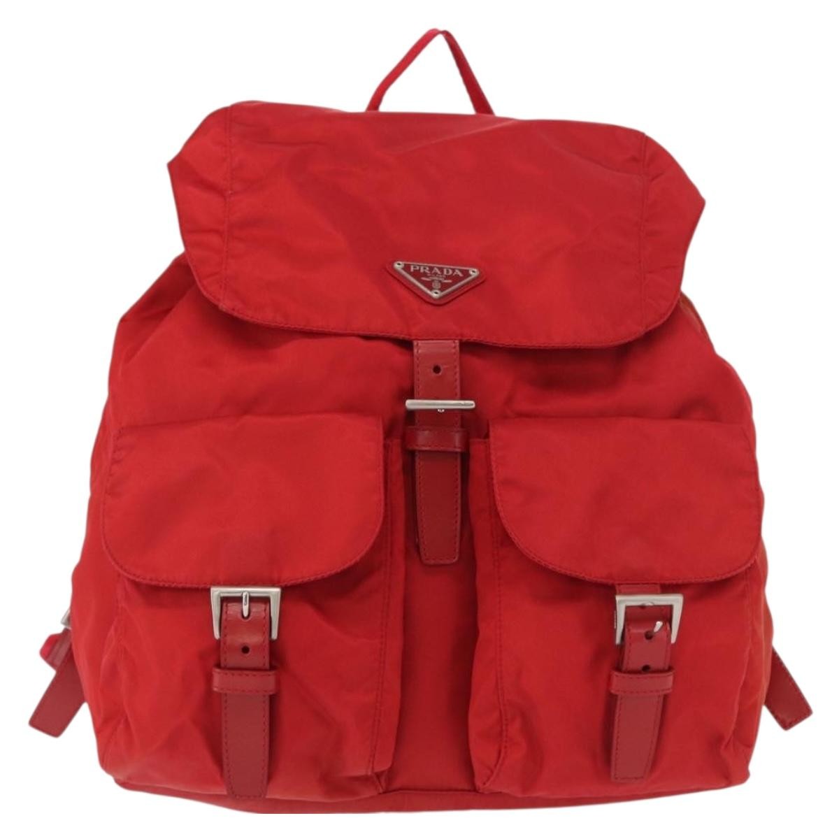 Prada Double Front Pocket Backpack Tessuto, Red, Nylon, Backpack
