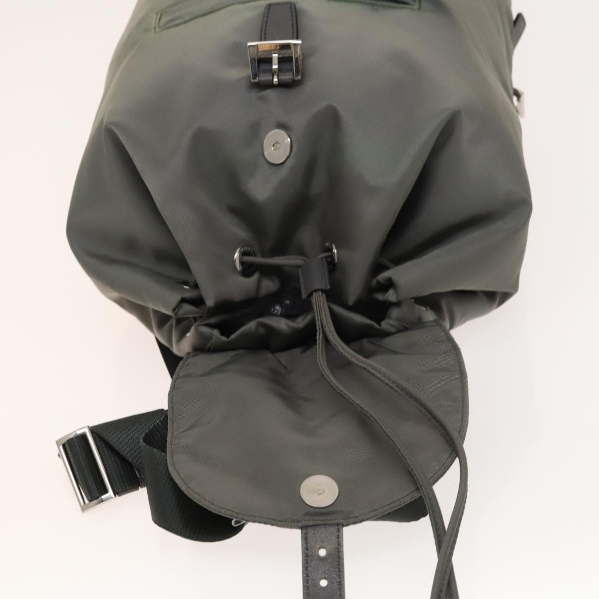 Prada Front Zip Drawstring Backpack Tessuto, GRAY, NYLON, Backpack