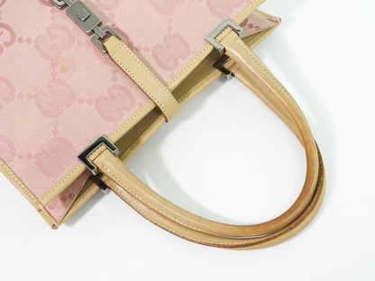 Gucci Jackie 1961 Tote GG Denim and Leather, Pink, Canvas, Handbag