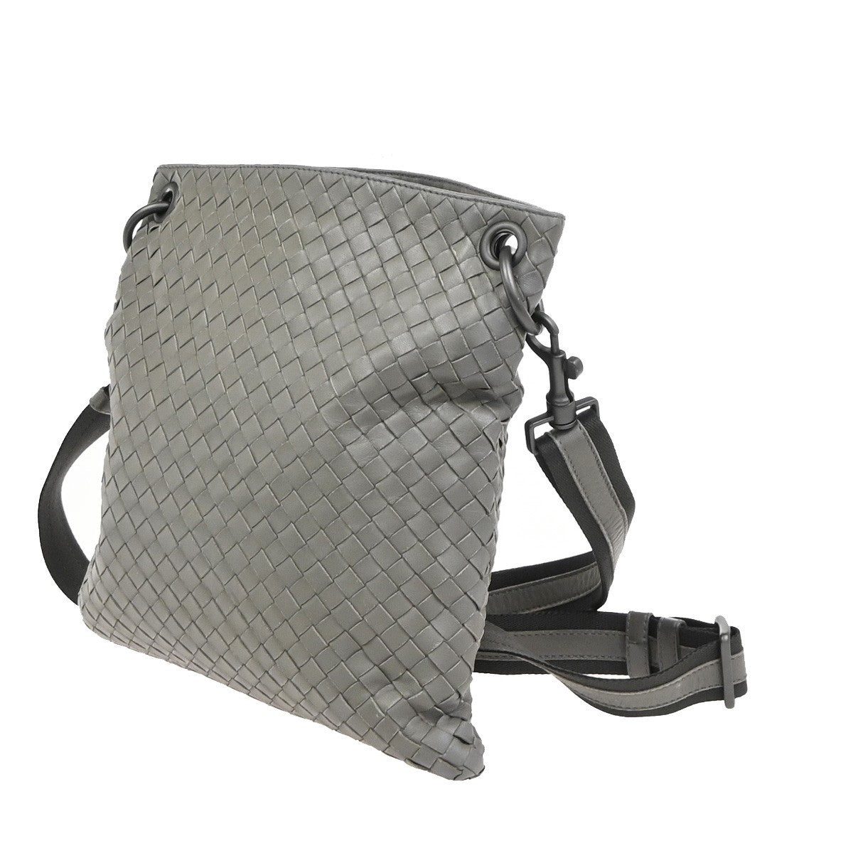 Bottega Veneta Flat Messenger Bag Intrecciato Nappa, GRAY, LEATHER, Shoulder bag