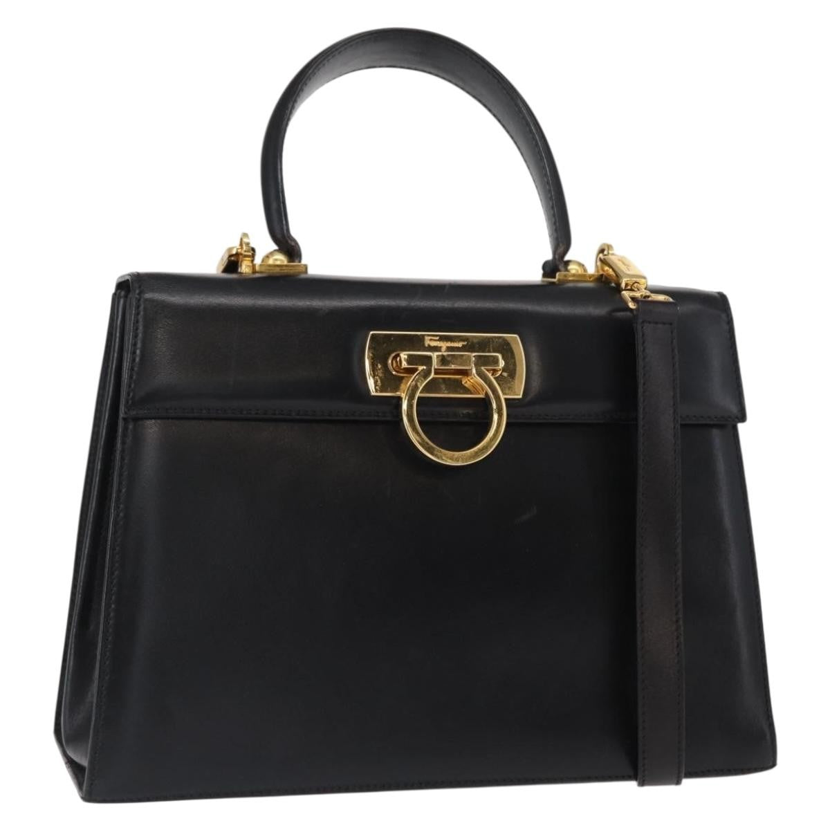 Salvatore Ferragamo Convertible Top Handle Bag Leather, BLACK, LEATHER, Handbag