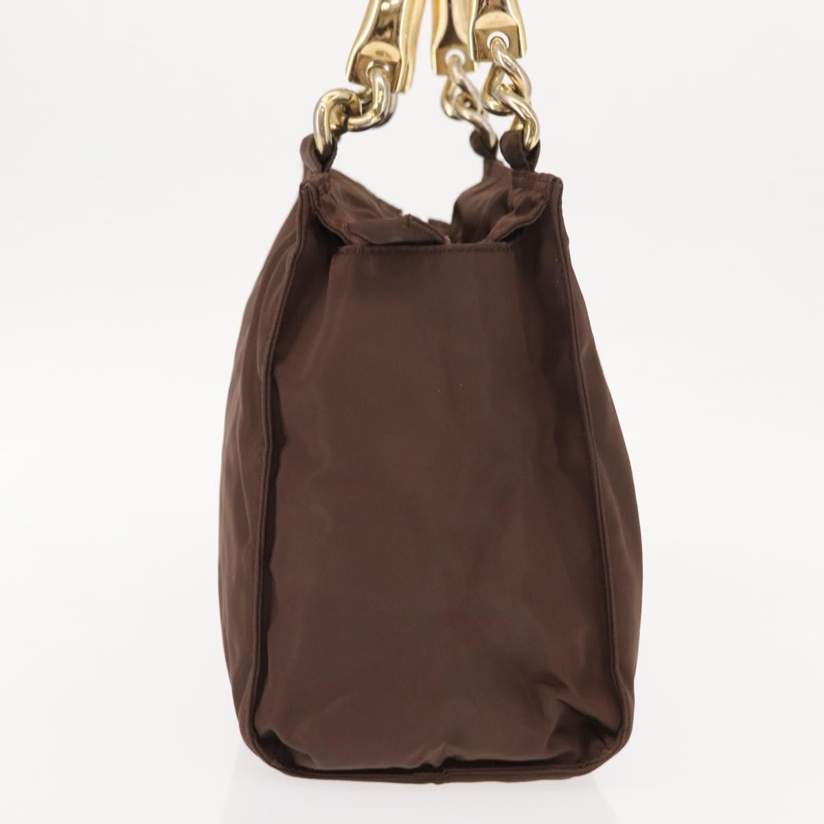 Prada Metal Handles Tote Tessuto, BROWN, NYLON, Handbag