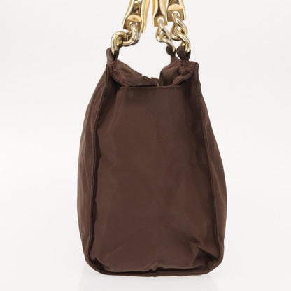 Prada Metal Handles Tote Tessuto, BROWN, NYLON, Handbag