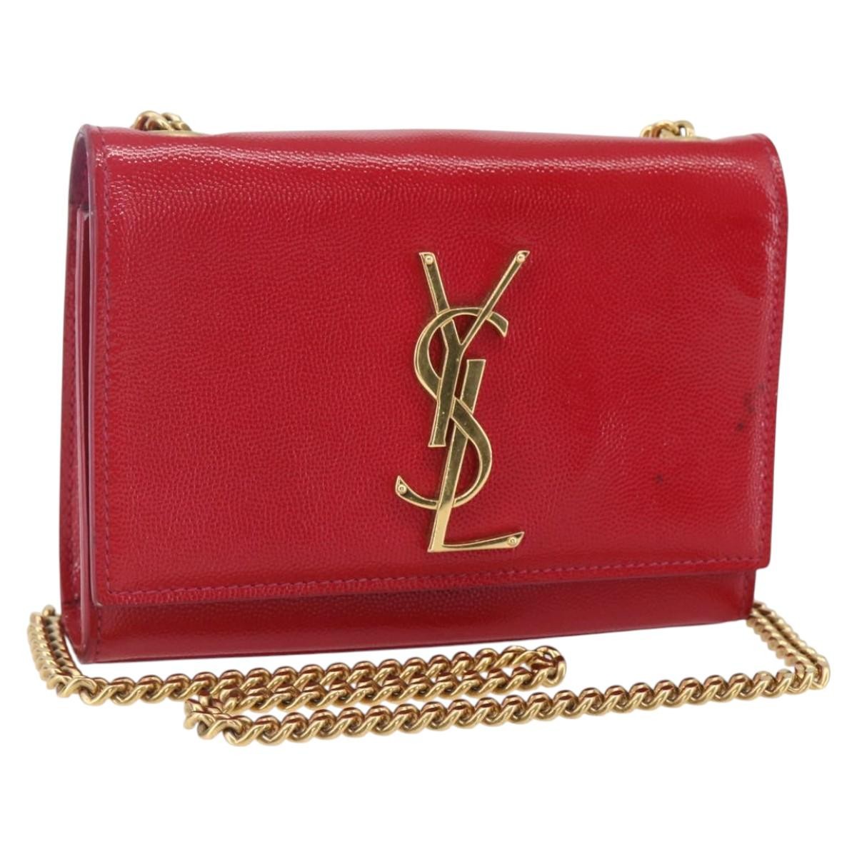 Saint Laurent Classic Monogram Crossbody Bag Grainy Leather, RED, LEATHER, Clutche & pouche