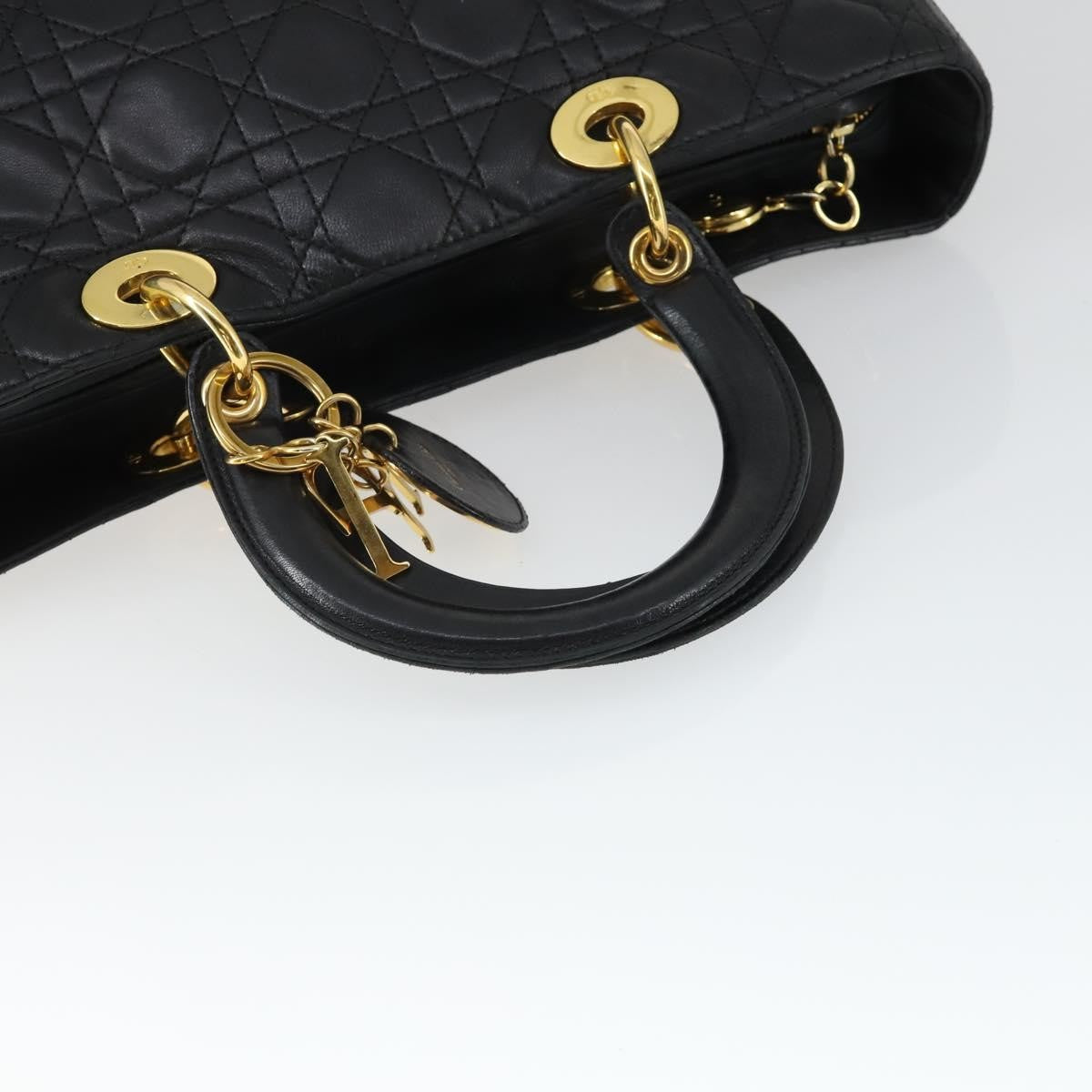 Christian Dior Vintage Lady Dior Bag Cannage Quilt Lambskin, BLACK, LEATHER, Handbag