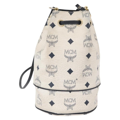 MCM Drawstring Shoulder Bag Leather, WHITE, PVC, Shoulder bag