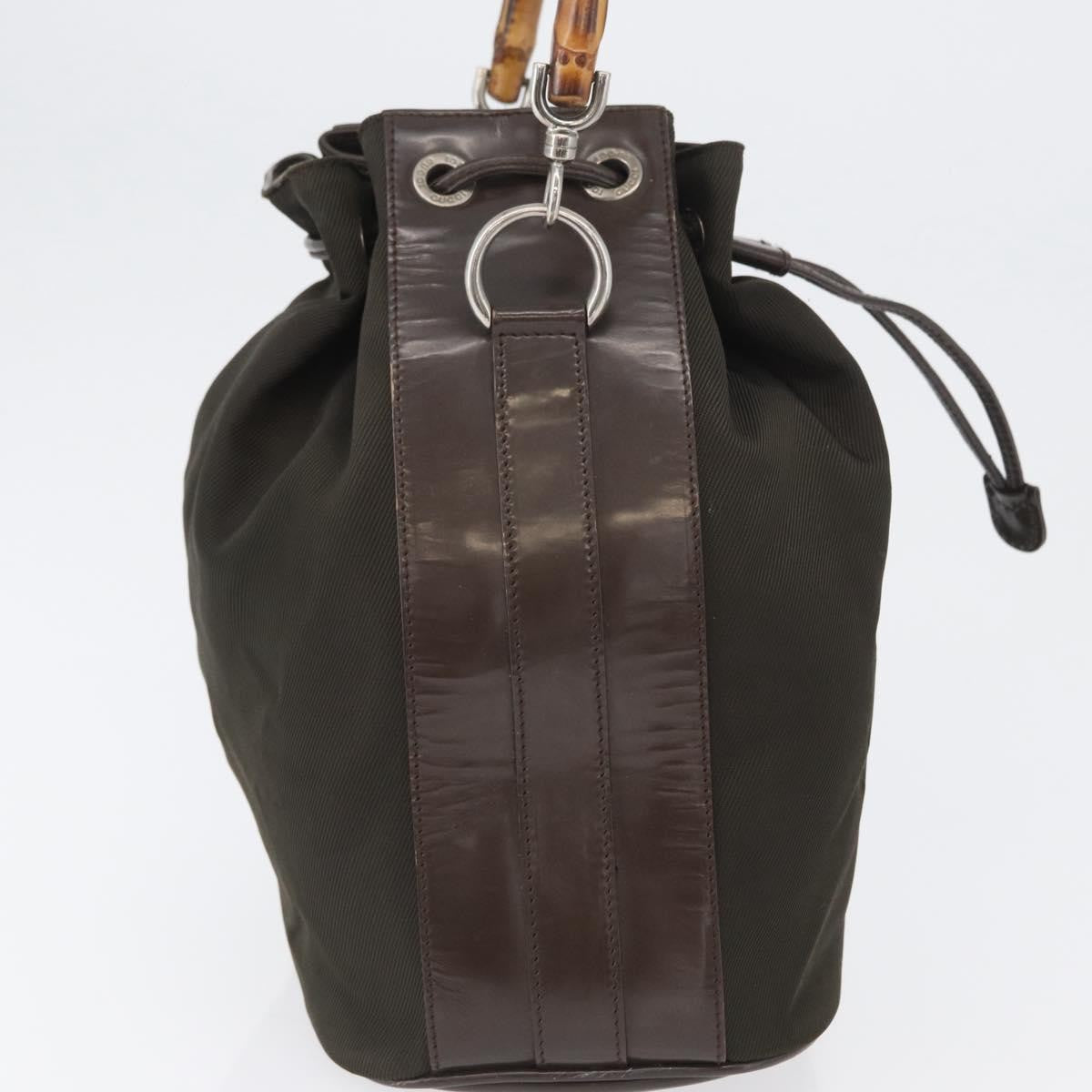 Gucci Vintage Bamboo Bucket Bag Nylon and Leather, Khaki, Nylon, Handbag