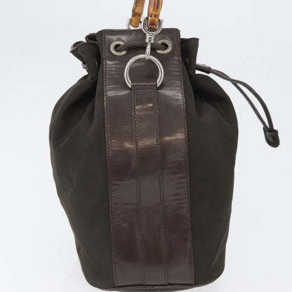 Gucci Vintage Bamboo Bucket Bag Nylon and Leather, Khaki, Nylon, Handbag