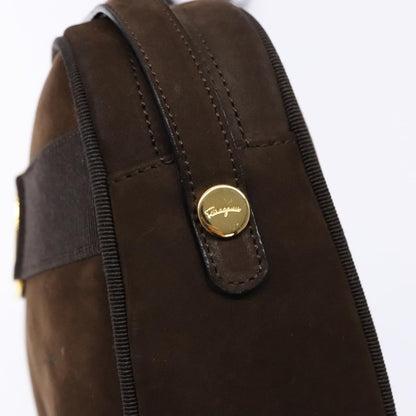 Salvatore Ferragamo Vala Shoulder Bag Suede, BROWN, SUEDE, Shoulder bag