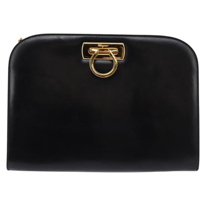 Salvatore Ferragamo Vintage Gancini Chain Shoulder Bag Leather, BLACK, LEATHER, Shoulder bag