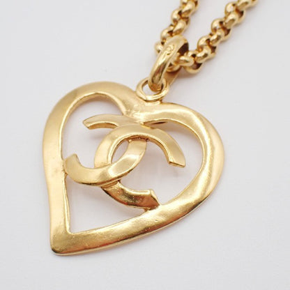 Chanel Vintage CC Heart Pendant Long Necklace Metal, Gold, Gold Plated, Necklace