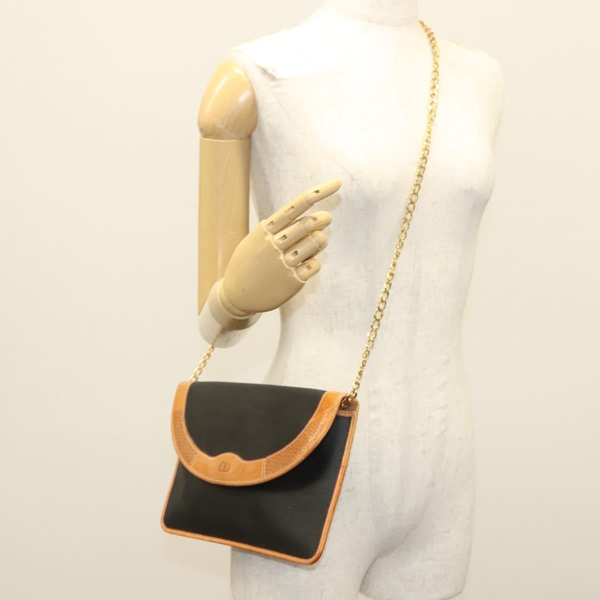 Christian Dior Vintage CD Chain Flap Shoulder Bag Canvas, BLACK, PVC, Shoulder bag